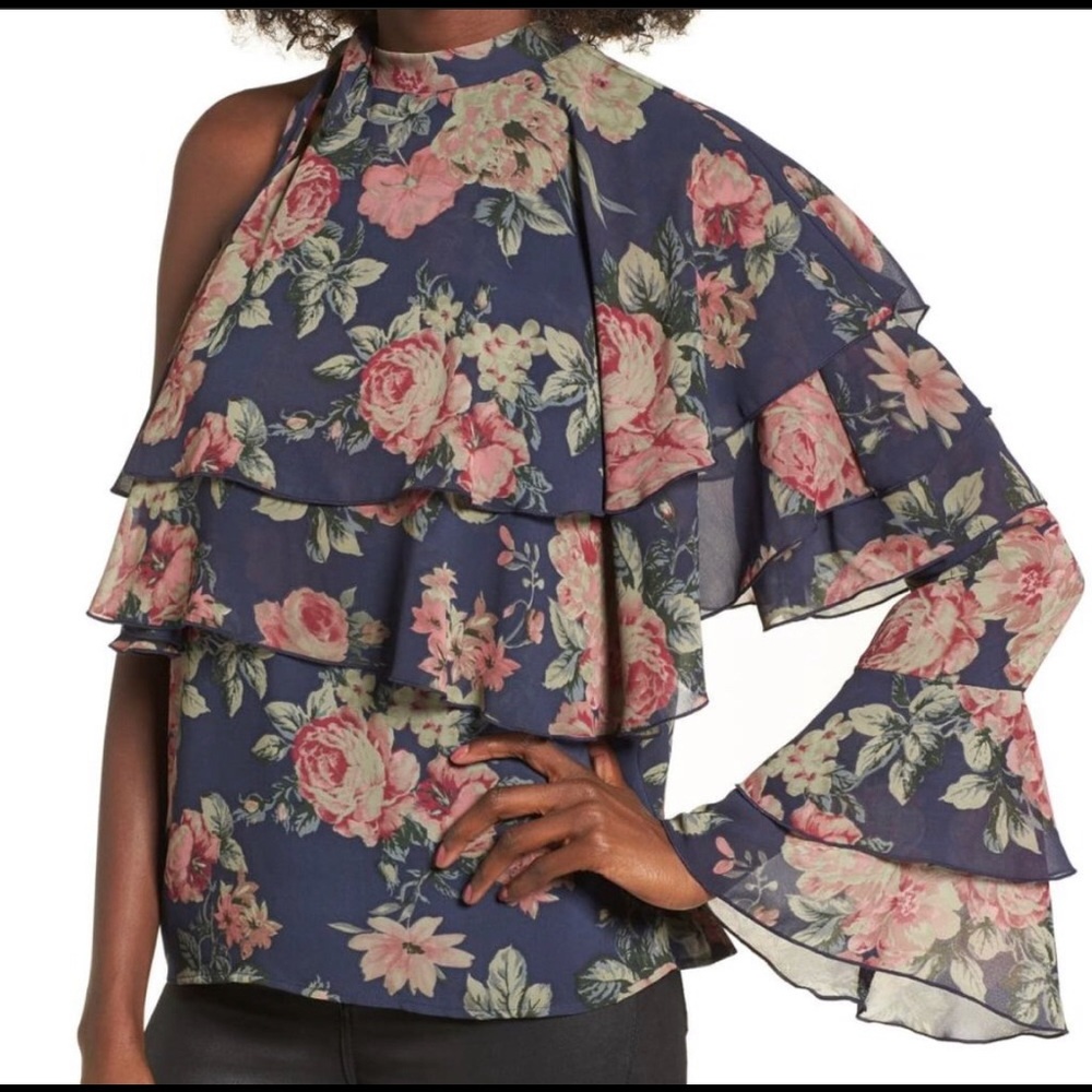 NWT WAYF Ruffle One-Shoulder Top - Size Large - Asymmetrical Blouse